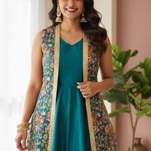 Floral Embroidered Teal Vest